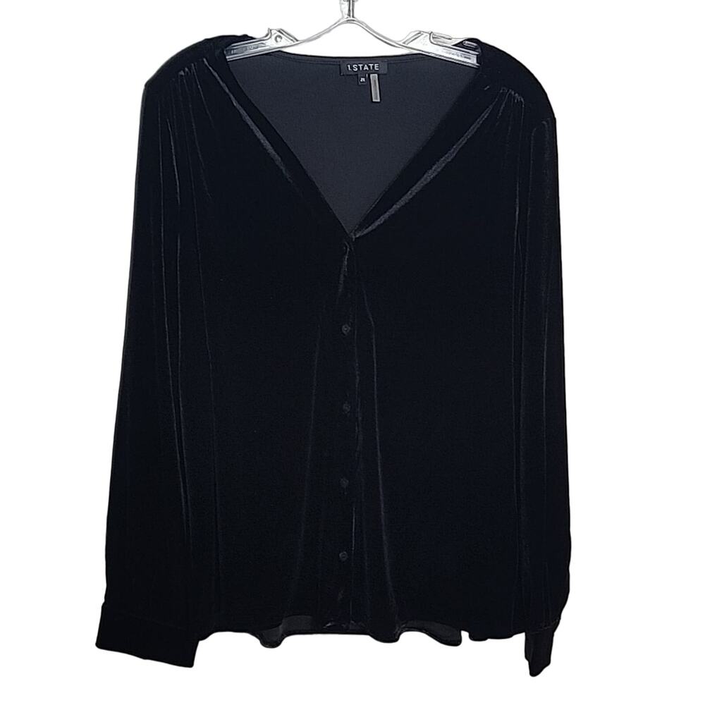1.State Romantic Blooms Rich Black Velvet Blouse, 2X, NWT